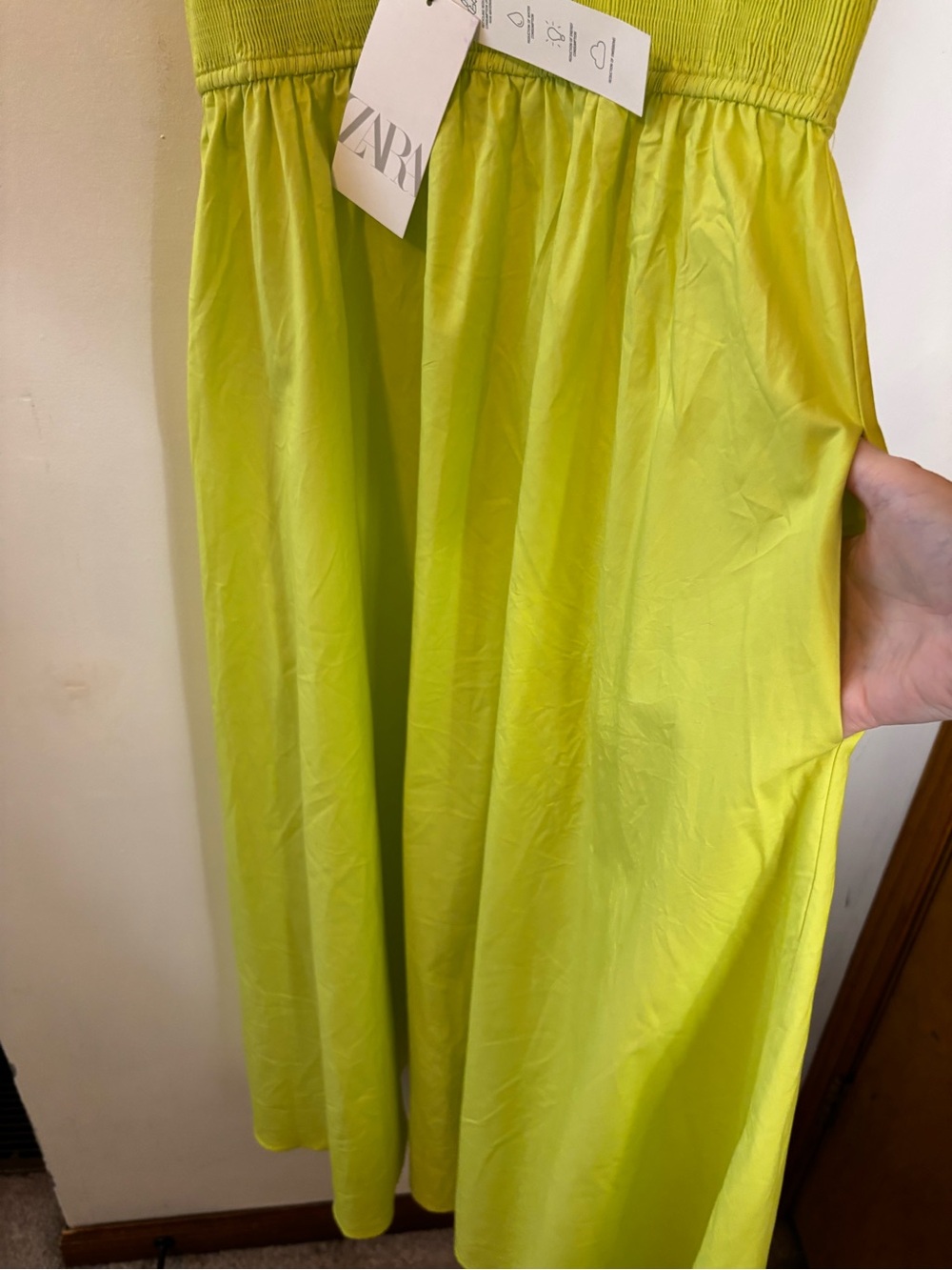 NWT Zara Neon Green V-Neck Poplin Maxi Dress - Picture 5 of 10